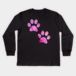 watercolor dogs paw, watercolor dog paw blue, watercolor puppy paw Kids Long Sleeve T-Shirt